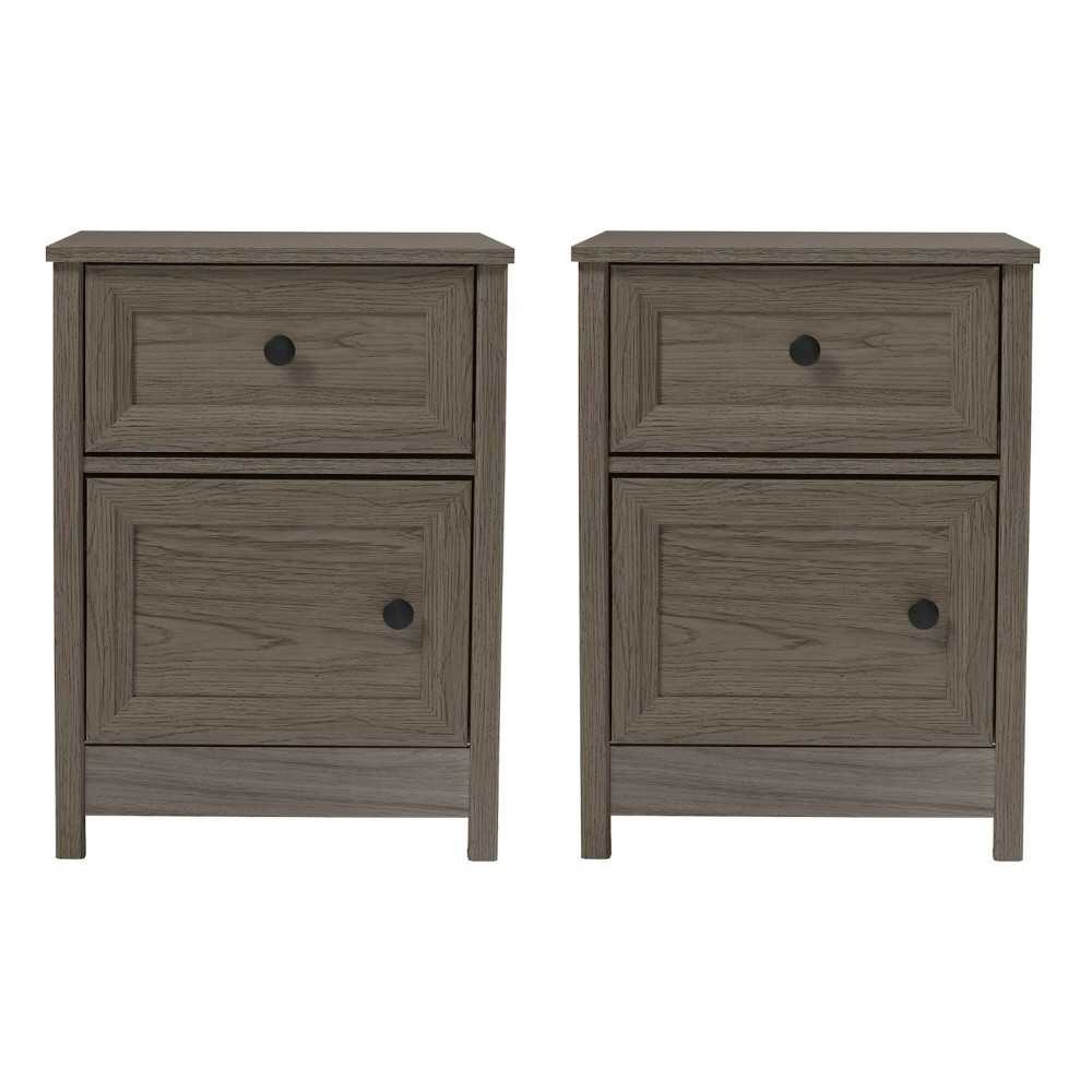 2 Piece Groove Side 1 Drawer, 1 Door Nightstands - Slate Gray