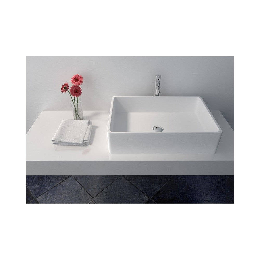 23.6" White Matt Solid Surface Bowl - No Faucet