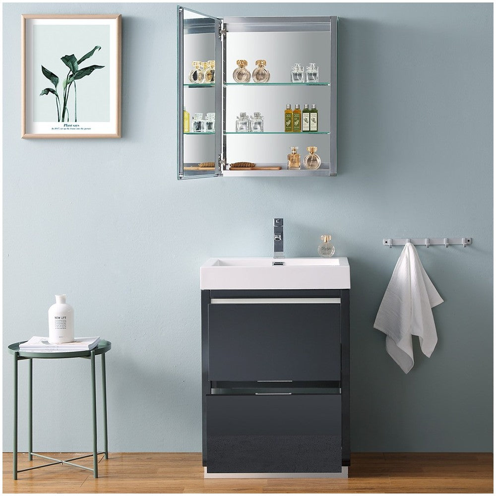 24 Dark Slate Gray Free Standing Modern Bathroom Vanity w/ Medicine Cabinet