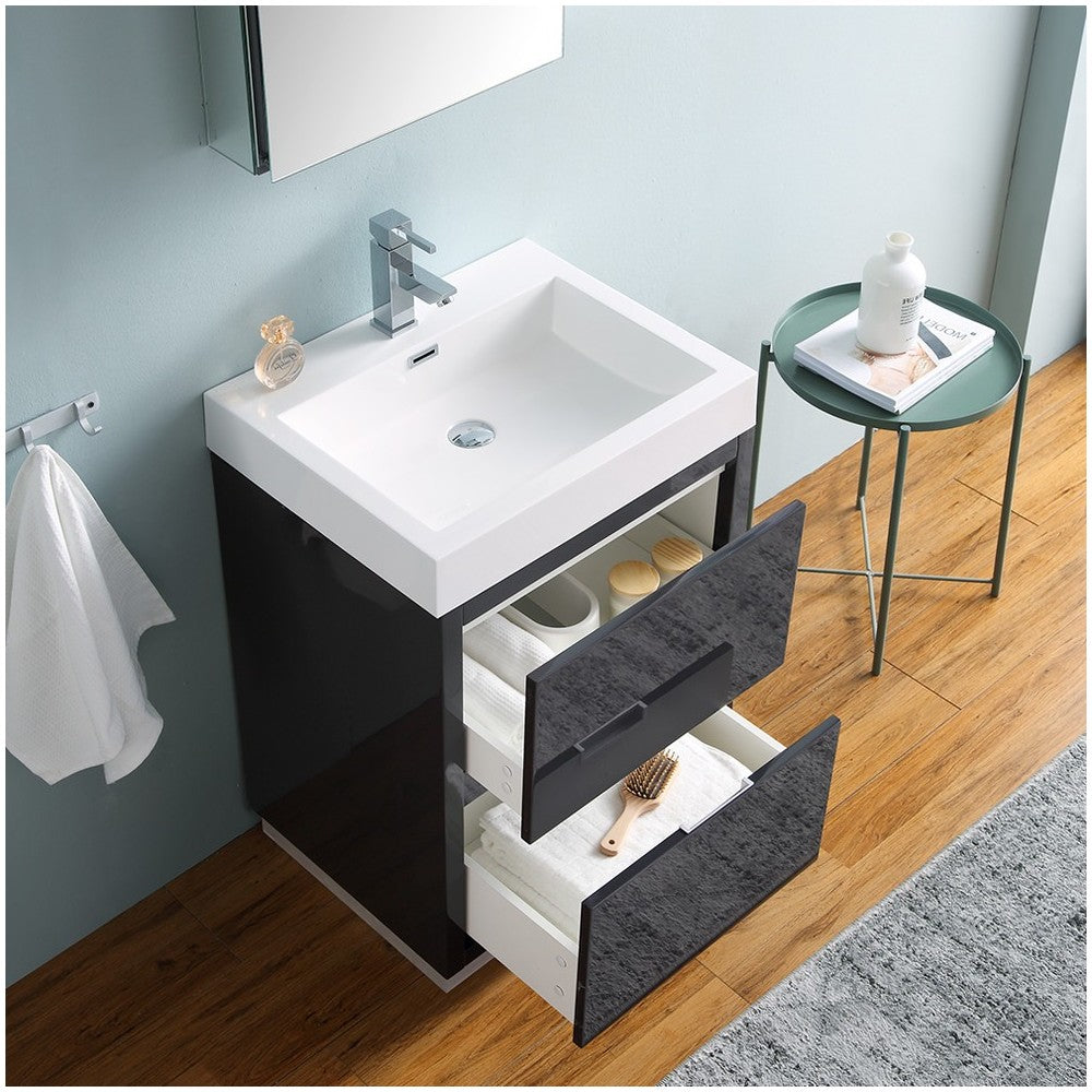 24 Dark Slate Gray Free Standing Modern Bathroom Vanity w/ Medicine Cabinet