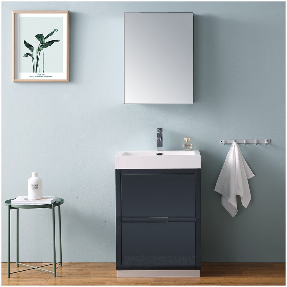24 Dark Slate Gray Free Standing Modern Bathroom Vanity w/ Medicine Cabinet