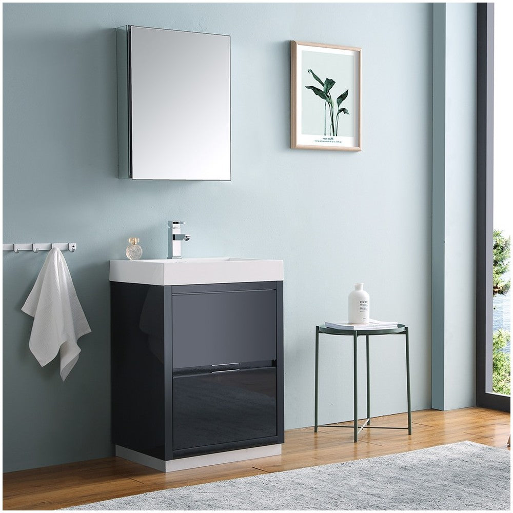 24 Dark Slate Gray Free Standing Modern Bathroom Vanity w/ Medicine Cabinet