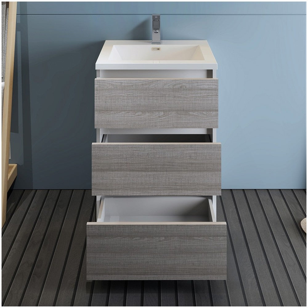 24 Glossy Ash Gray Free Standing Modern Bathroom Cabinet w/ Integrated Sink