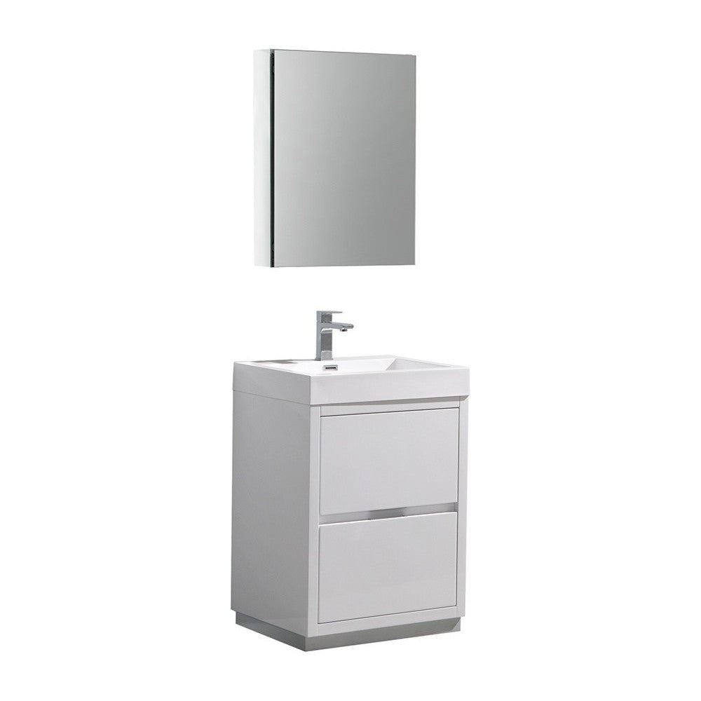 24 White Free Standing Modern Bathroom Vanity w/ Medicine Cabinet