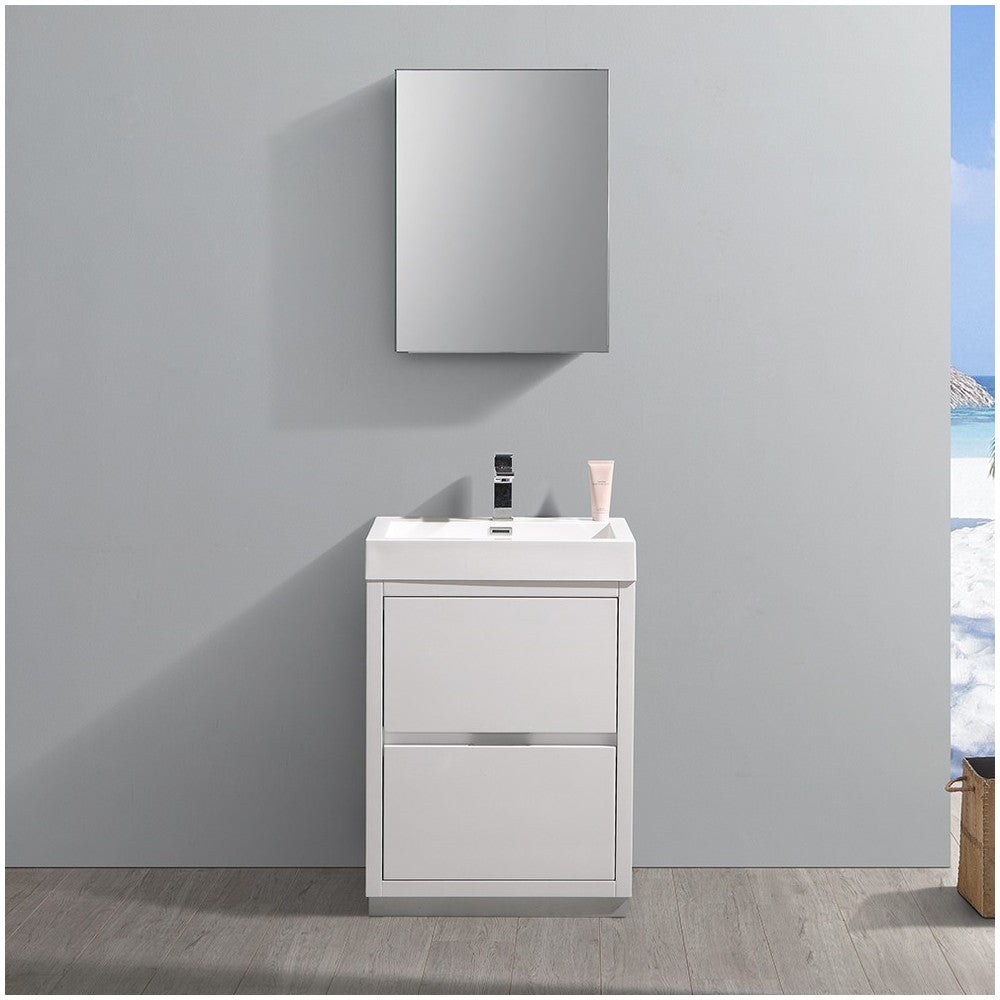 24 White Free Standing Modern Bathroom Vanity w/ Medicine Cabinet