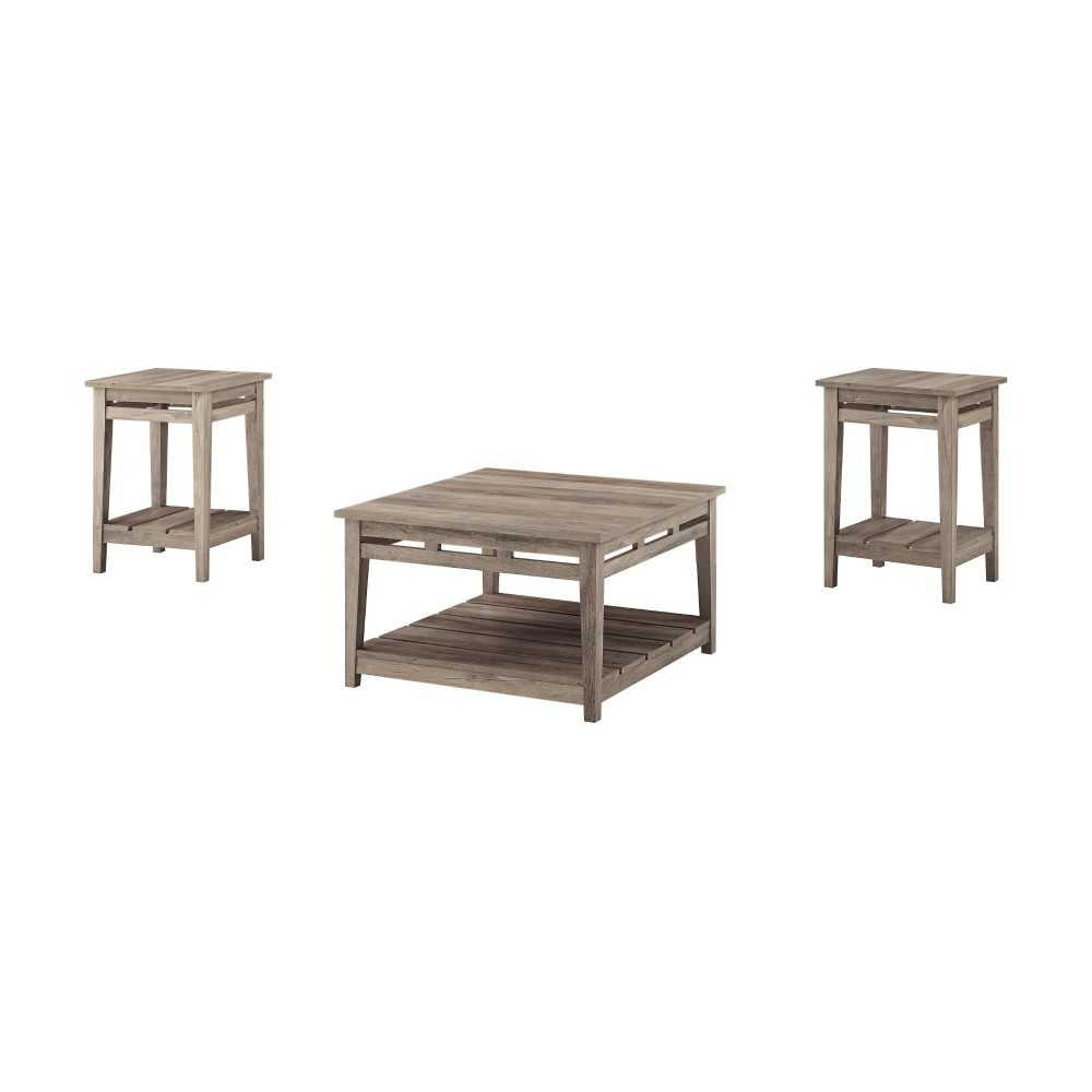 3 Piece Farmhouse Square Coffee Table and Side Tables - Gray Wash