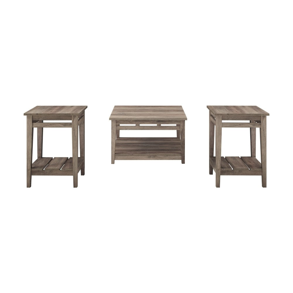 3 Piece Farmhouse Square Coffee Table and Side Tables - Gray Wash
