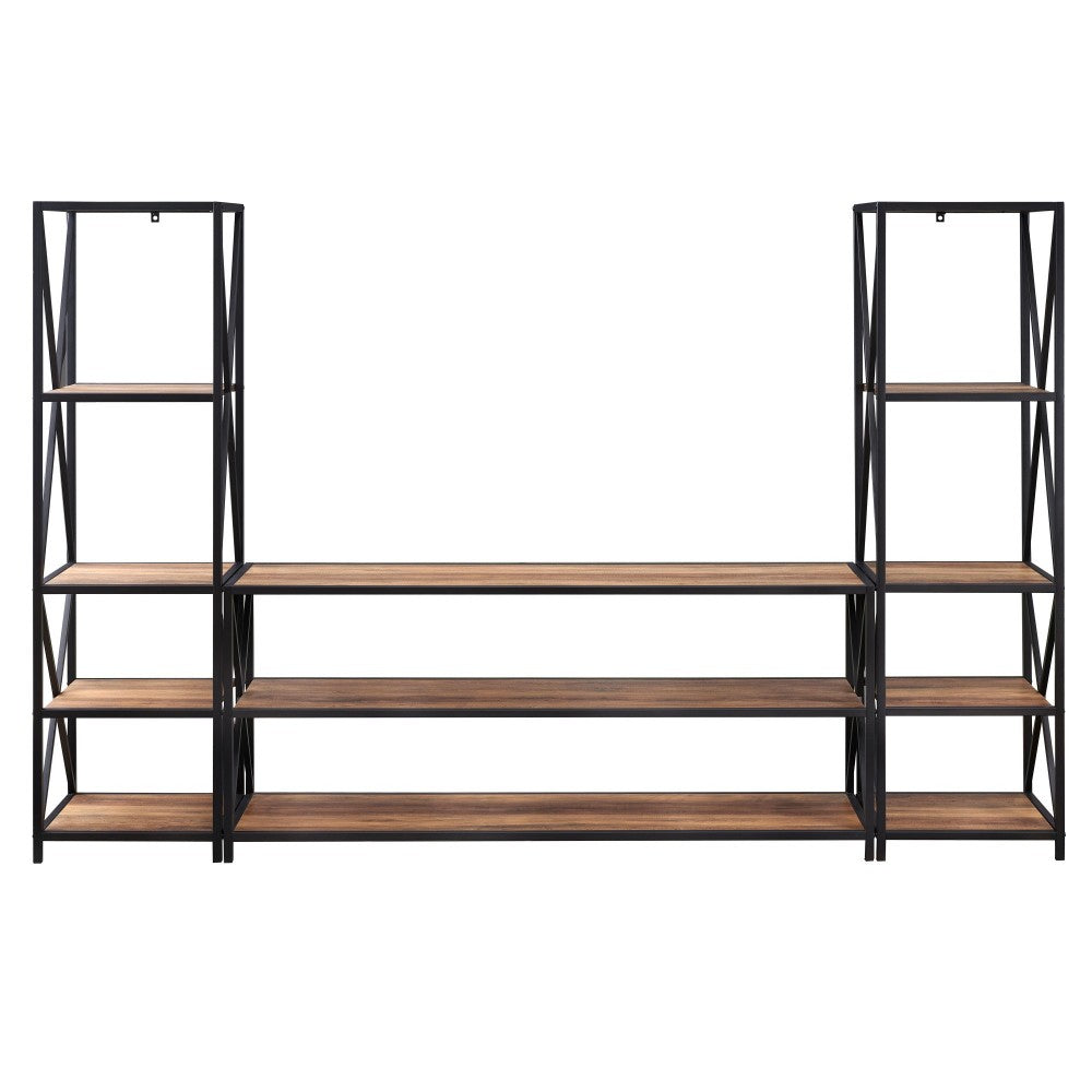 3-Piece Industrial Bookcase Set - Rustic Oak
