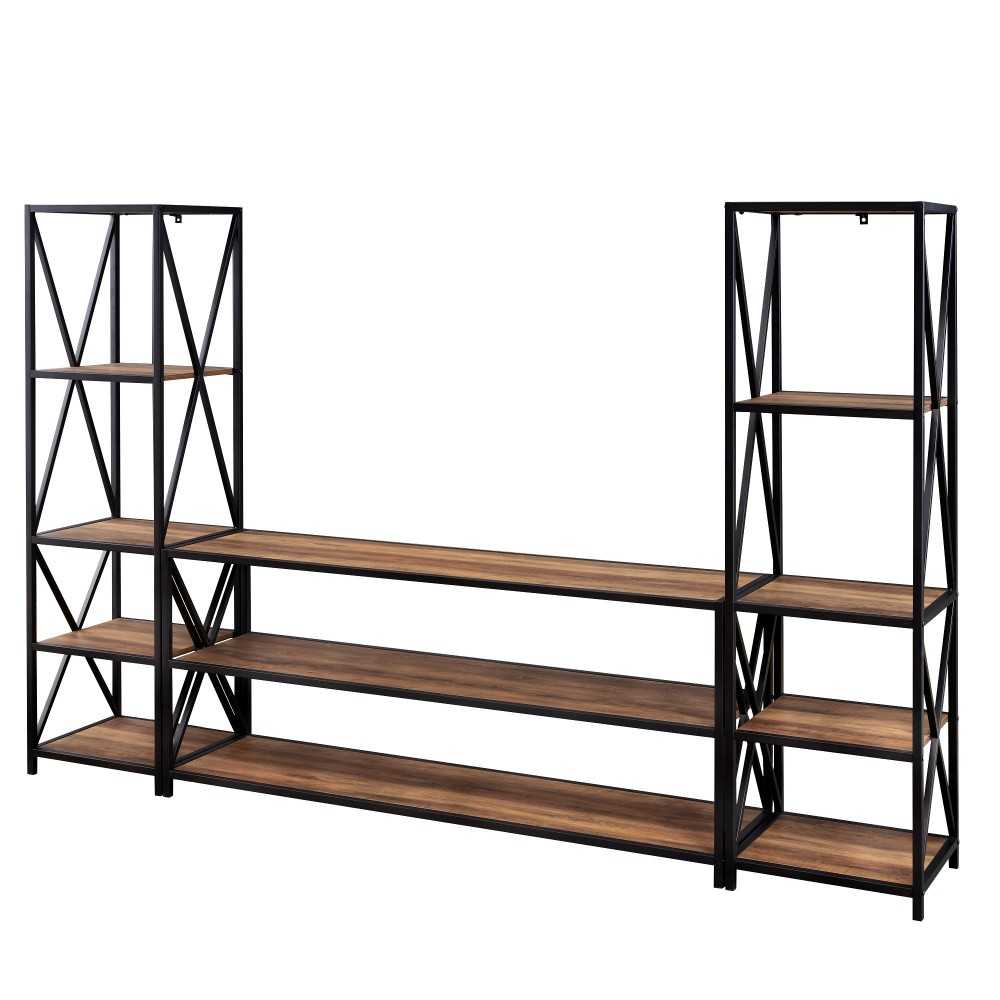 3-Piece Industrial Bookcase Set - Rustic Oak