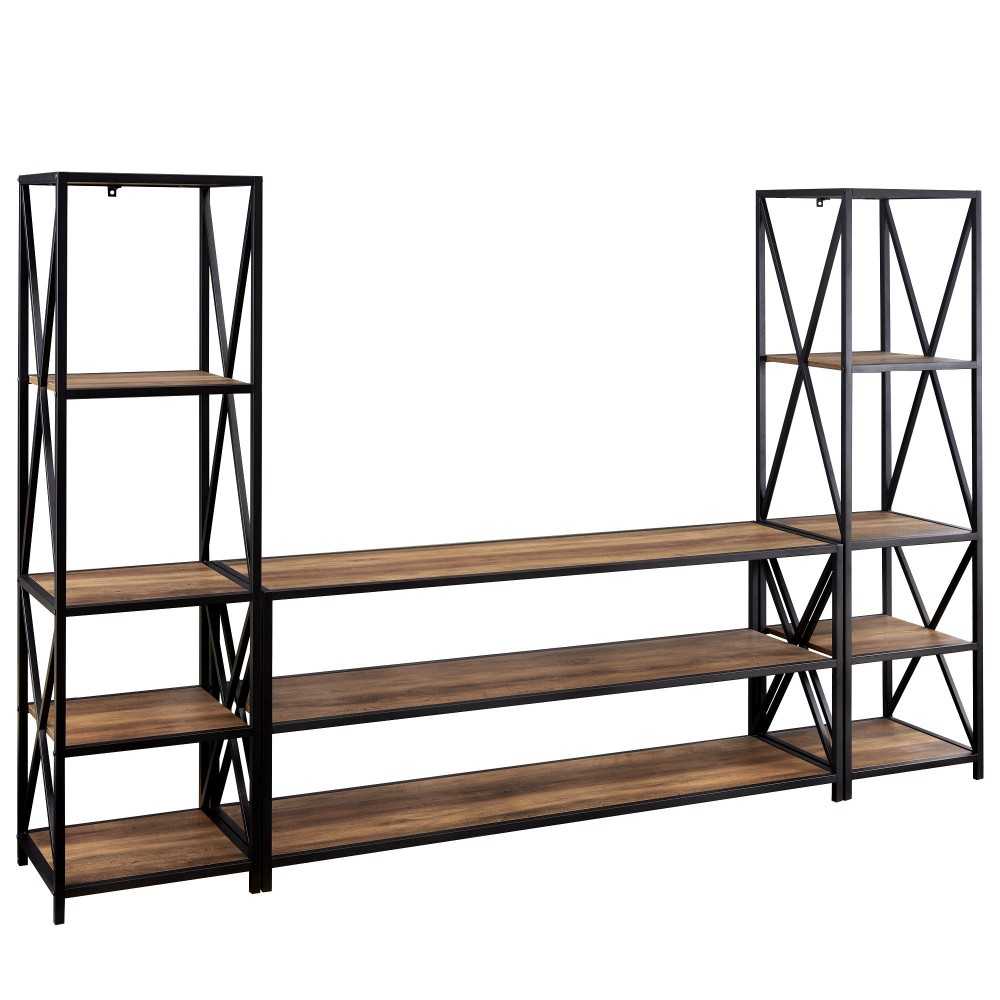 3-Piece Industrial Bookcase Set - Rustic Oak