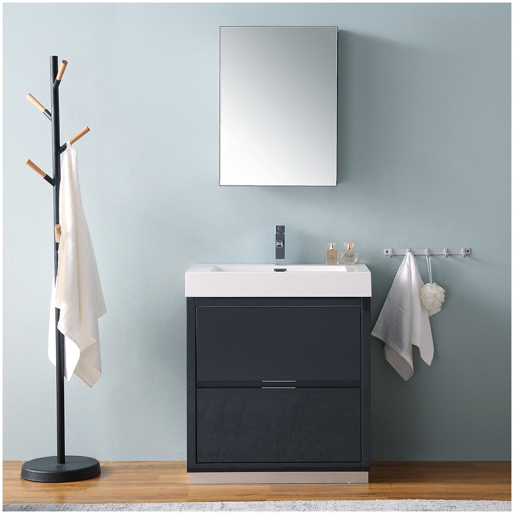 30 Dark Slate Gray Free Standing Modern Bathroom Vanity w/ Medicine Cabinet