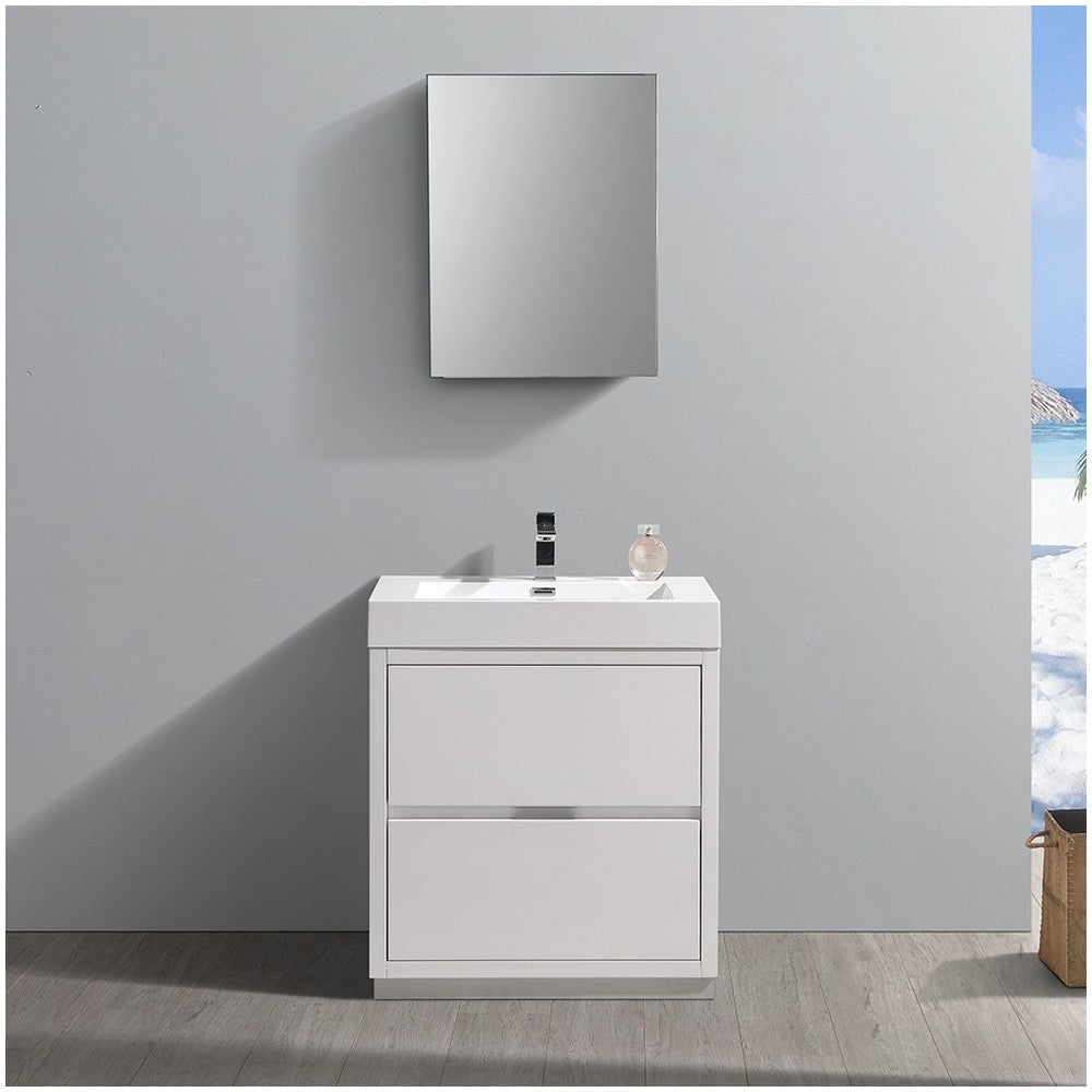 30 White Free Standing Modern Bathroom Vanity w/ Medicine Cabinet