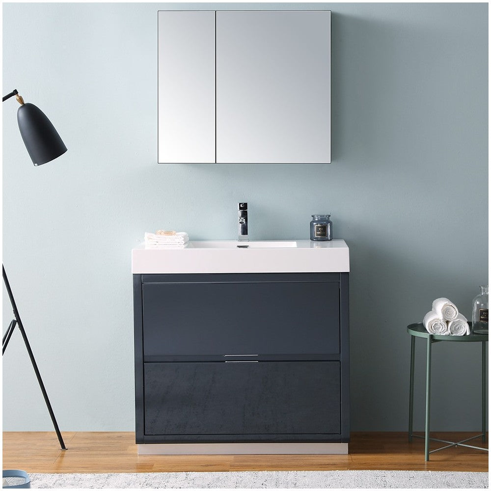 36 Dark Slate Gray Free Standing Modern Bathroom Vanity w/ Medicine Cabinet