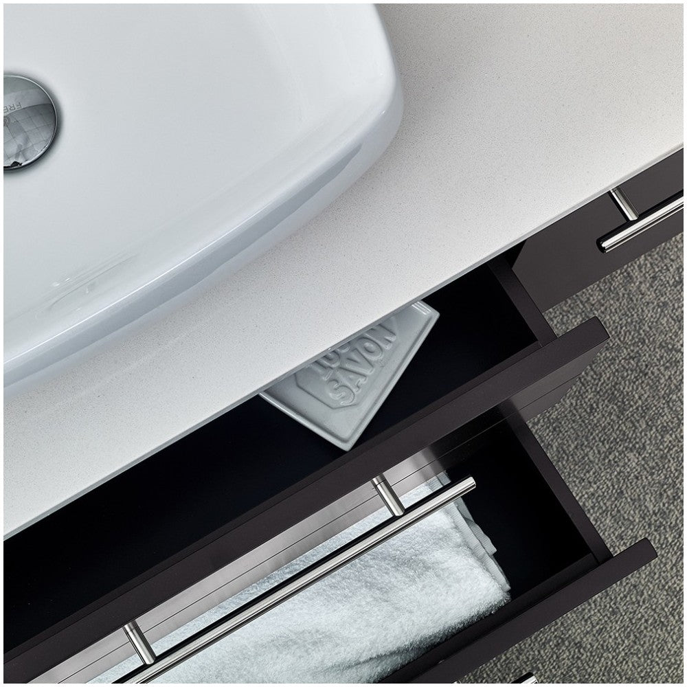 36 Espresso Wall Hung Bathroom Cabinet w/ Top & Vessel Sink - Left Version