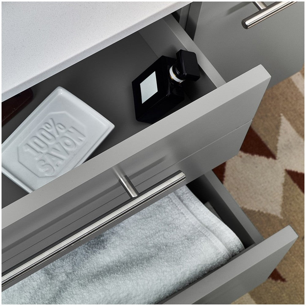 36 Gray Wall Hung Bathroom Cabinet w/ Top & Undermount Sink - Left Version