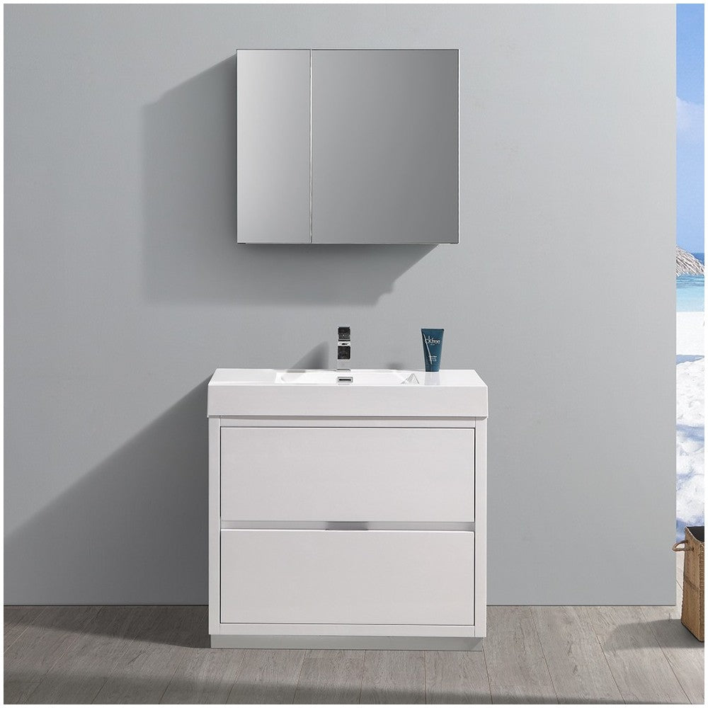 36 White Free Standing Modern Bathroom Vanity w/ Medicine Cabinet