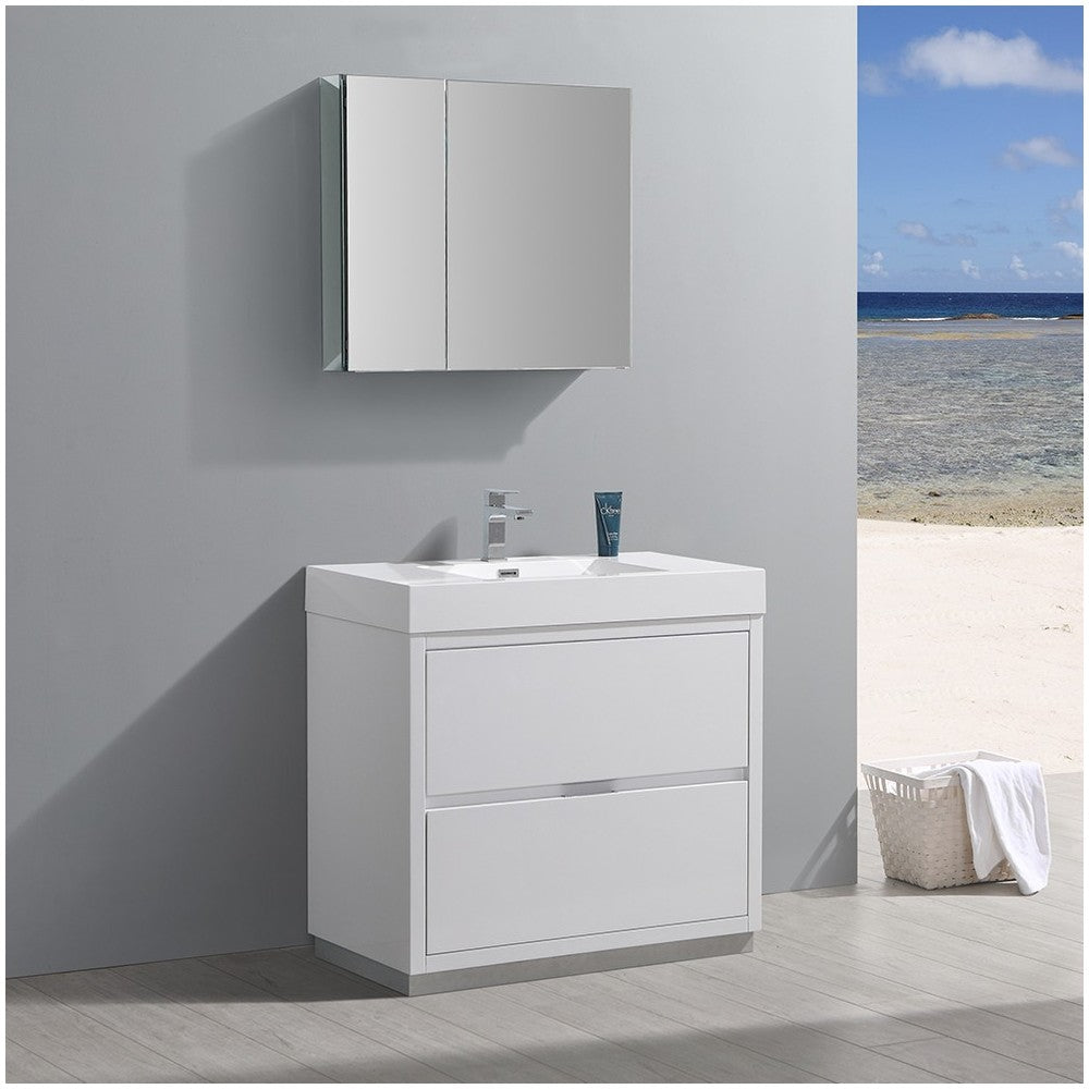 36 White Free Standing Modern Bathroom Vanity w/ Medicine Cabinet