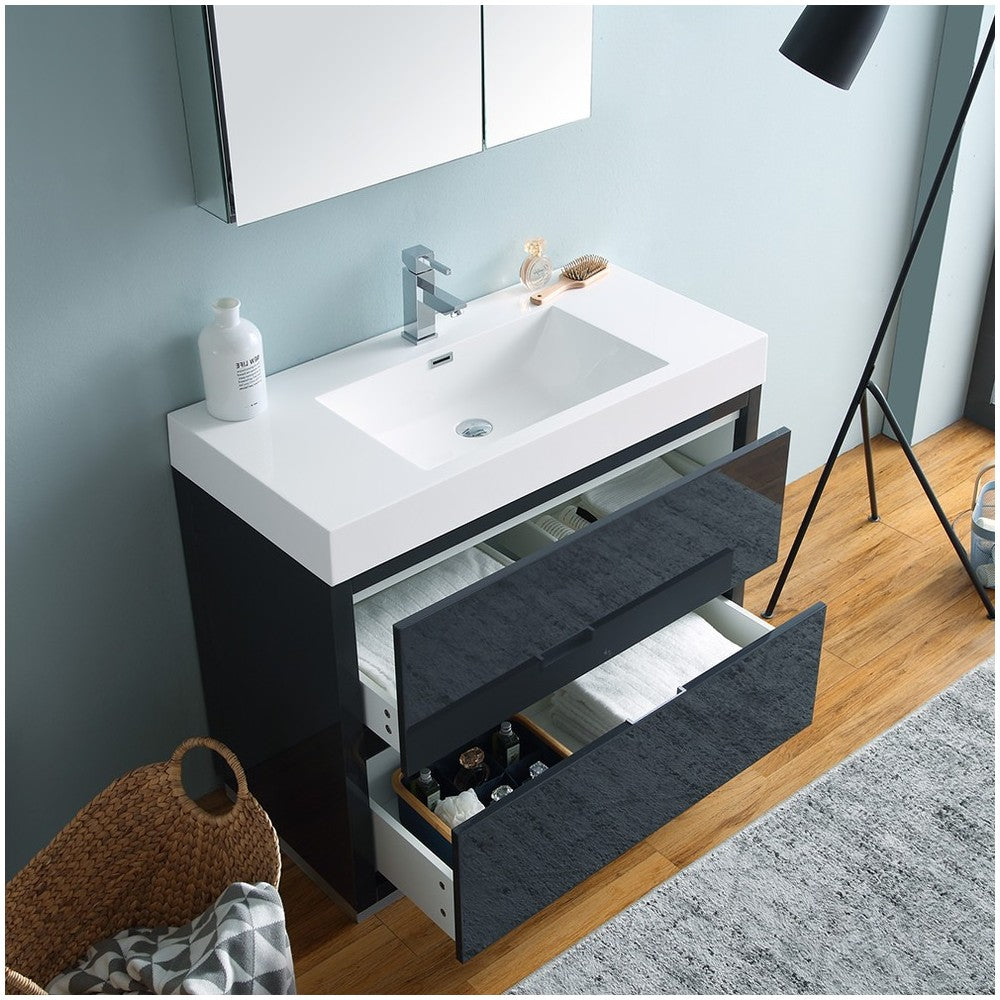40 Dark Slate Gray Free Standing Modern Bathroom Vanity w/ Medicine Cabinet