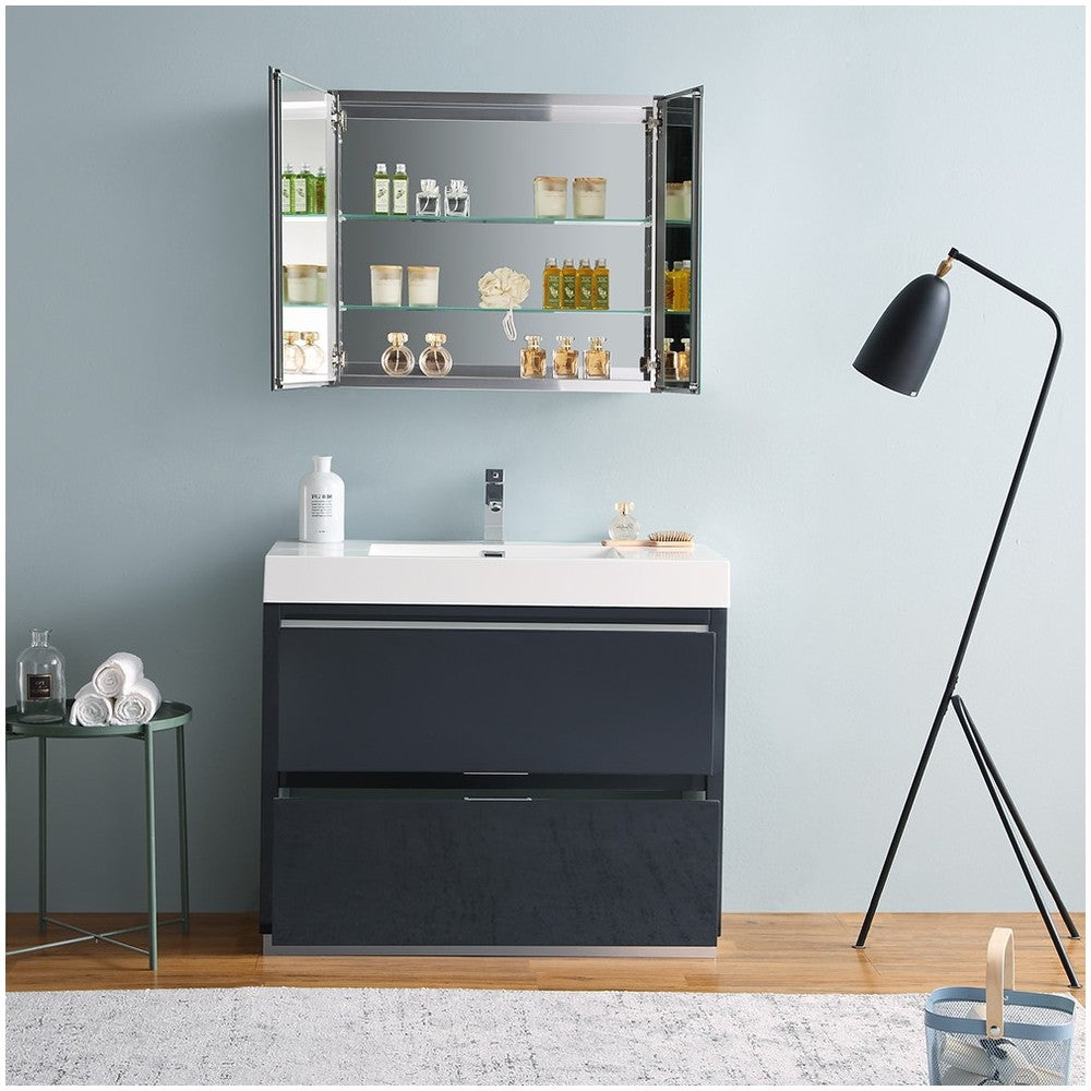 40 Dark Slate Gray Free Standing Modern Bathroom Vanity w/ Medicine Cabinet