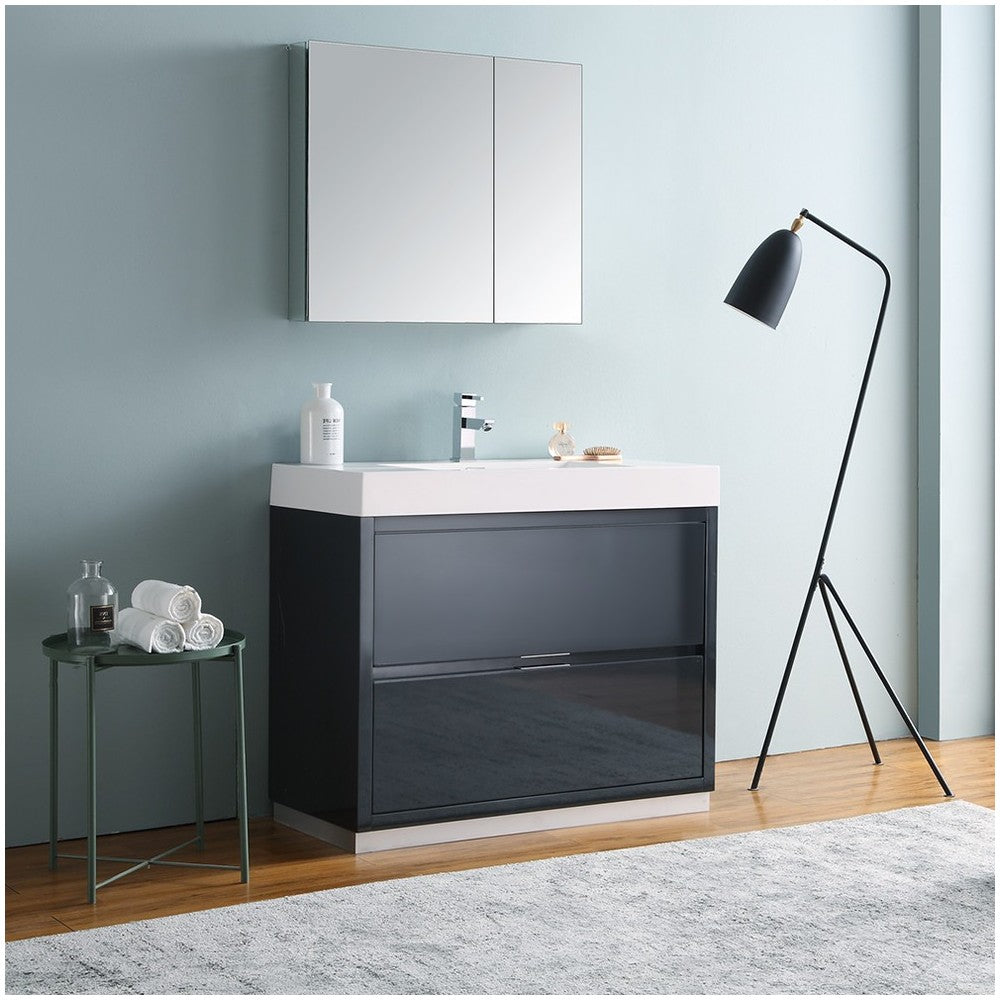 40 Dark Slate Gray Free Standing Modern Bathroom Vanity w/ Medicine Cabinet