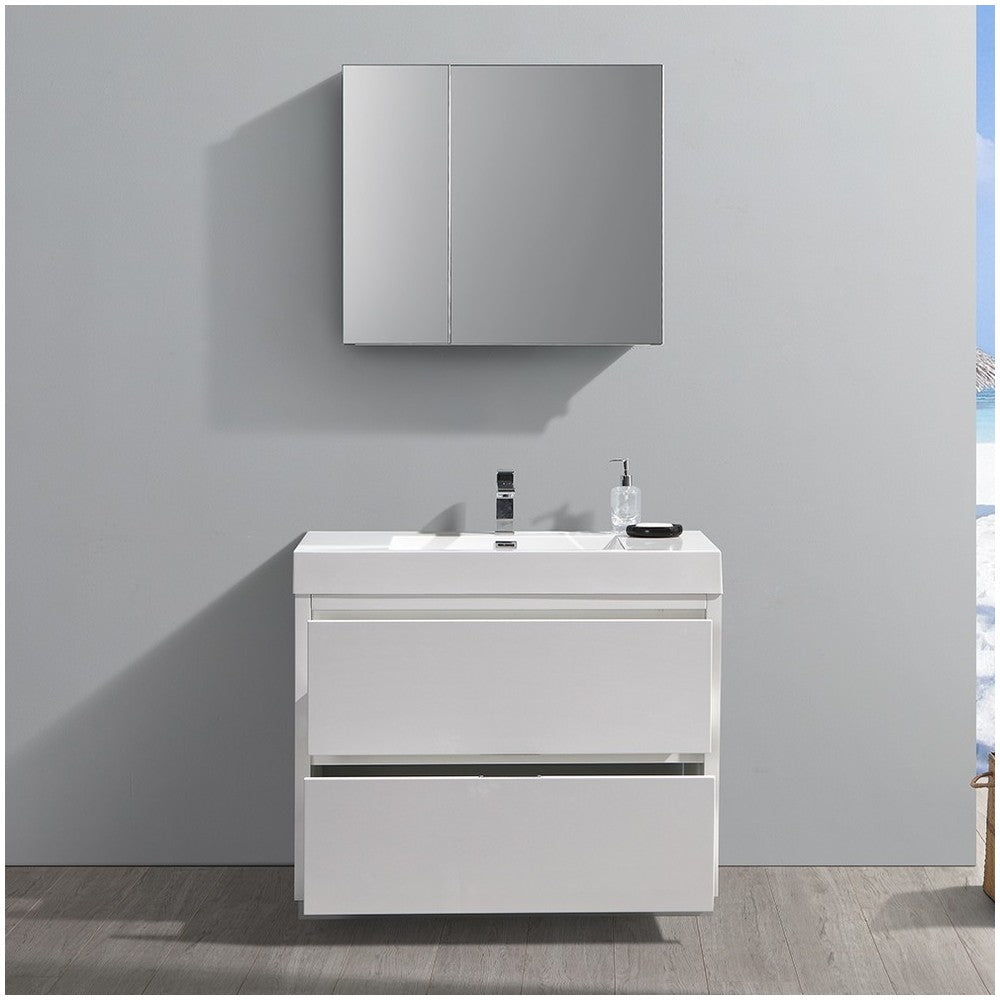 40 White Free Standing Modern Bathroom Vanity w/ Medicine Cabinet
