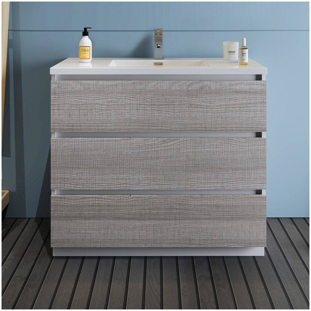 42 Glossy Ash Gray Free Standing Modern Bathroom Cabinet w/ Integrated Sink