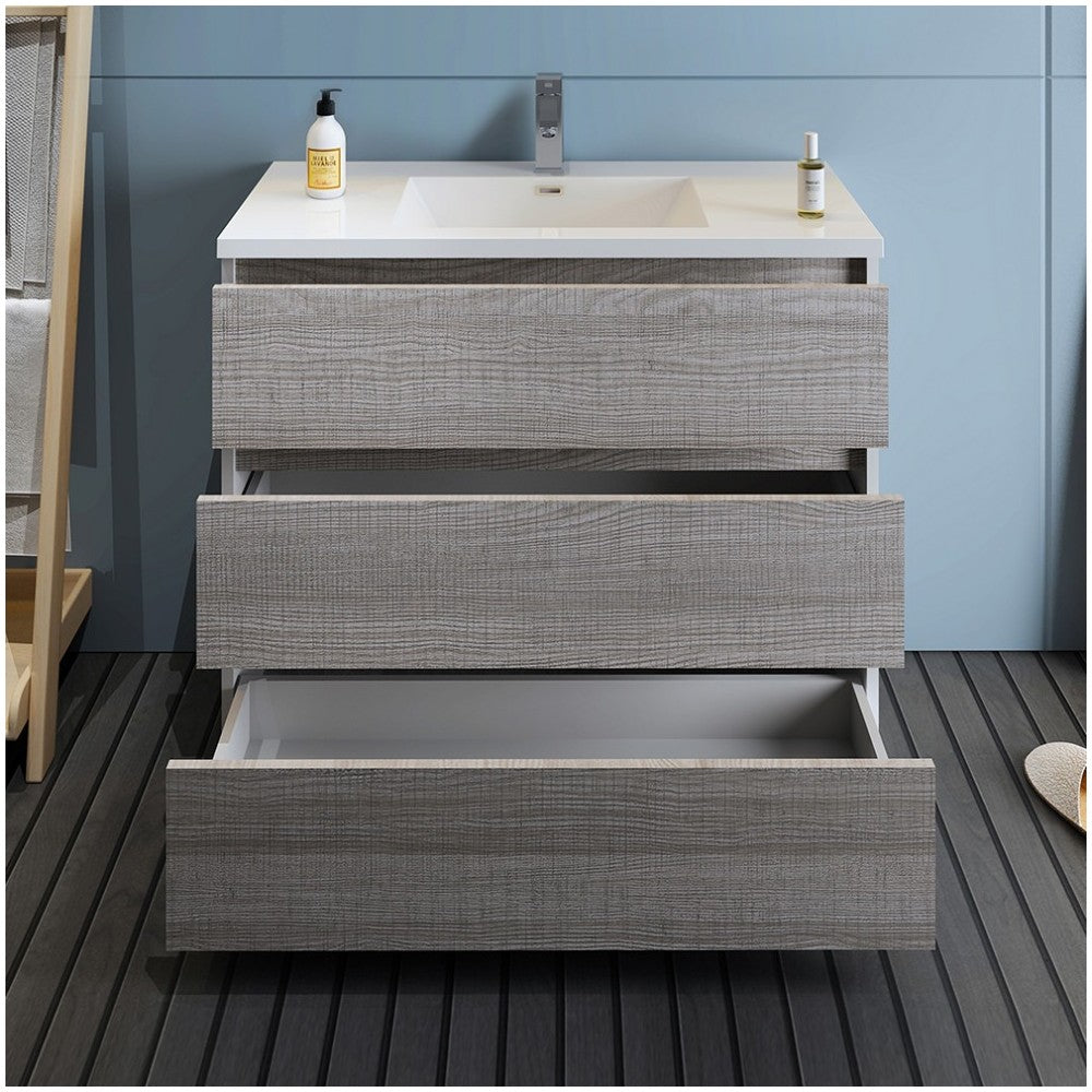 42 Glossy Ash Gray Free Standing Modern Bathroom Cabinet w/ Integrated Sink
