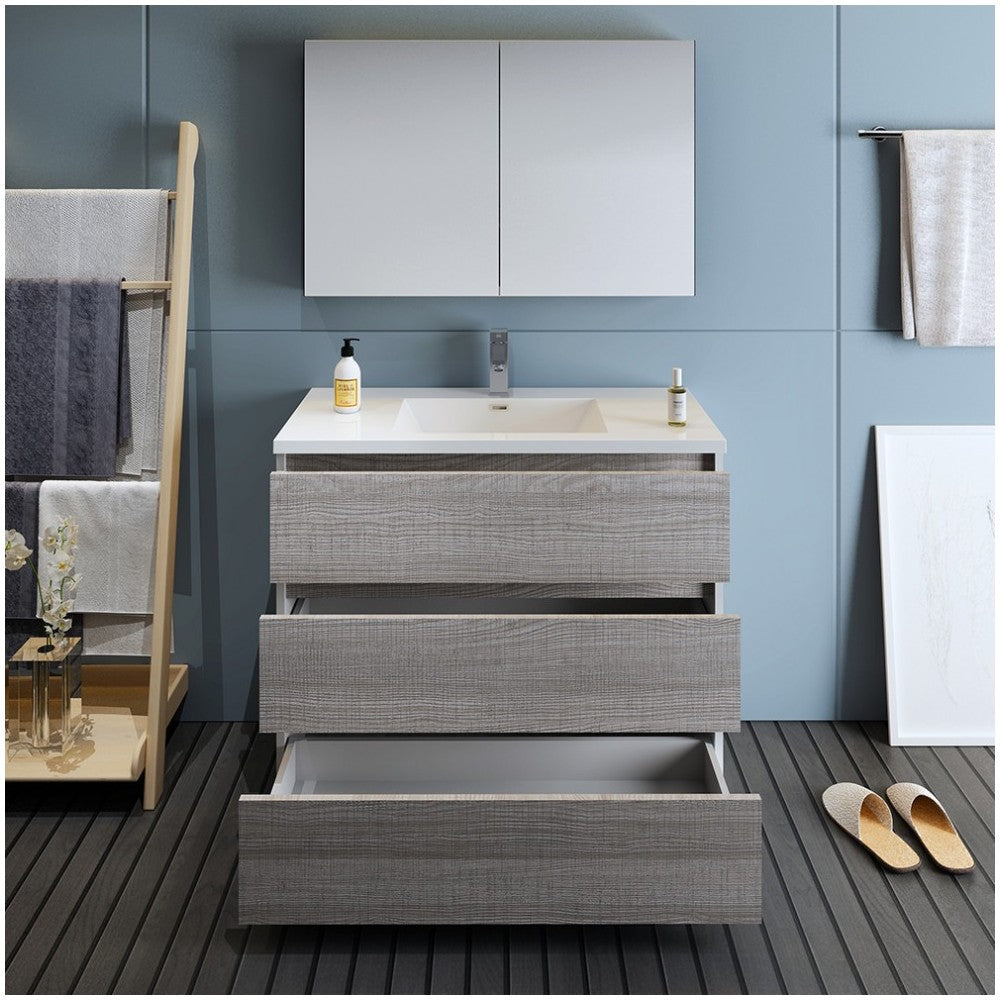 42 Glossy Ash Gray Free Standing Modern Bathroom Vanity w/ Medicine Cabinet