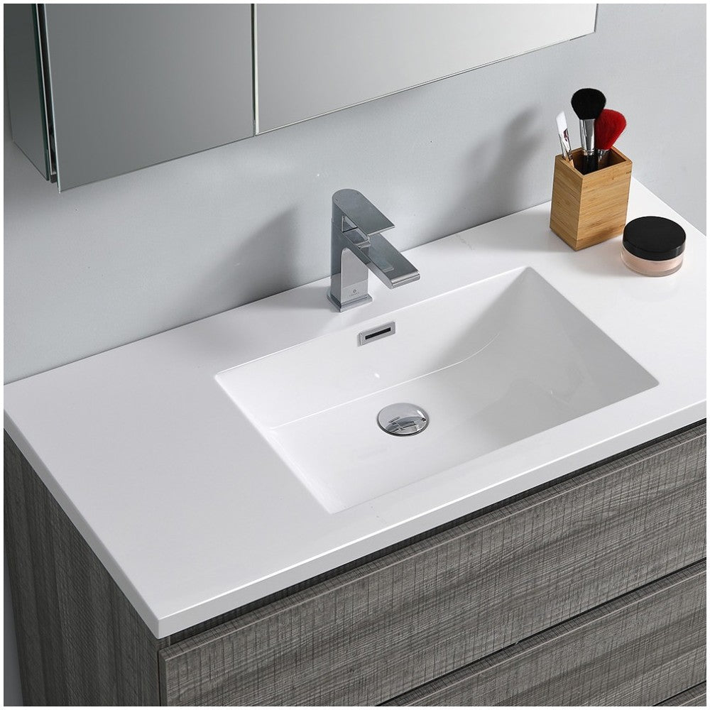 42 Glossy Ash Gray Free Standing Modern Bathroom Vanity w/ Medicine Cabinet