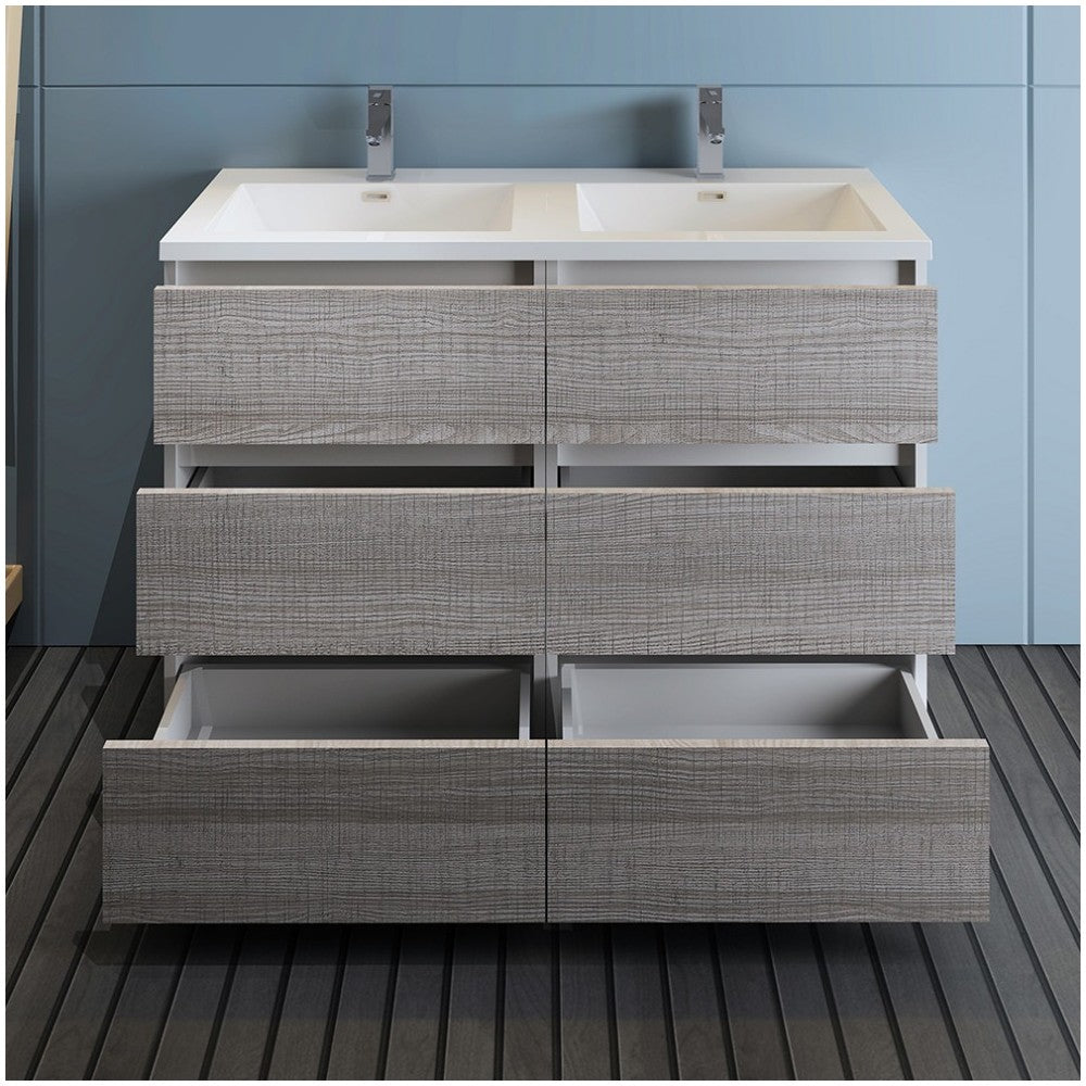 48 Ash Gray Free Standing Modern Bathroom Cabinet w/ Integrated Double Sink