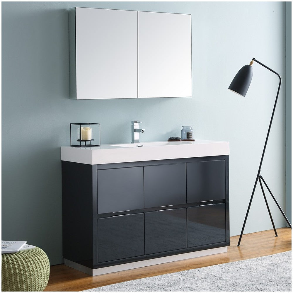 48 Dark Slate Gray Free Standing Modern Bathroom Vanity w/ Medicine Cabinet