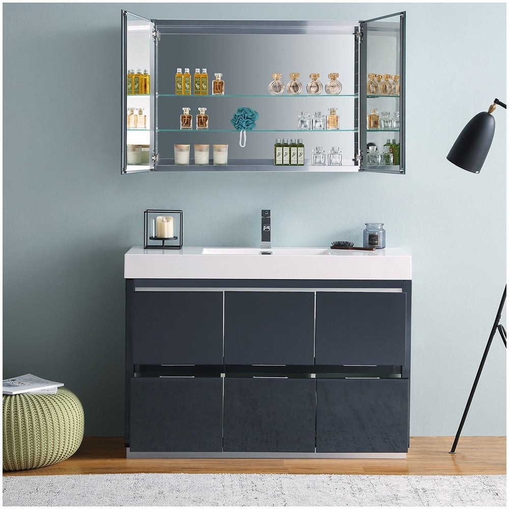 48 Dark Slate Gray Free Standing Modern Bathroom Vanity w/ Medicine Cabinet