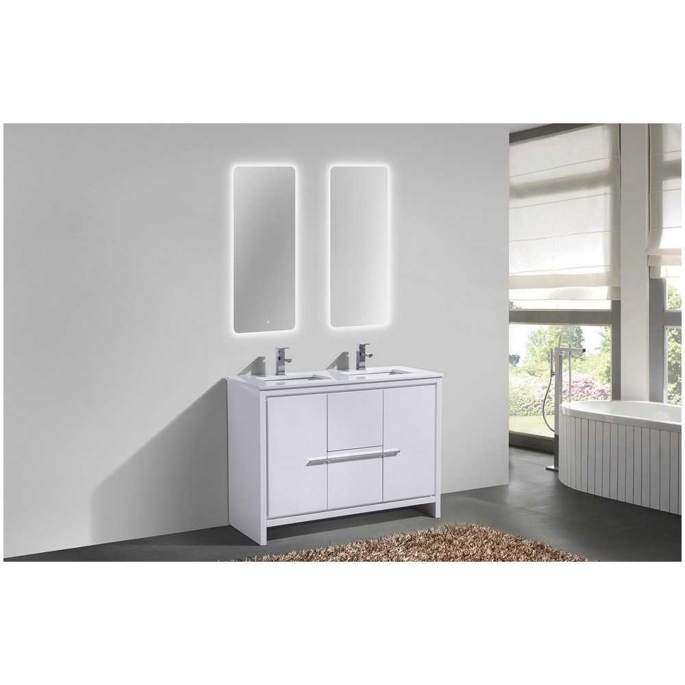 48" Double Sink High Gloss White Modern Bathroom VanityWhite Quartz Counter-Top