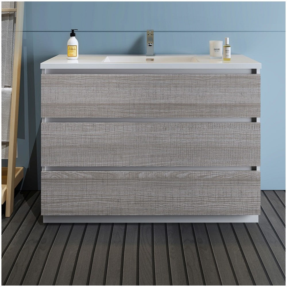 48 Glossy Ash Gray Free Standing Modern Bathroom Cabinet w/ Integrated Sink