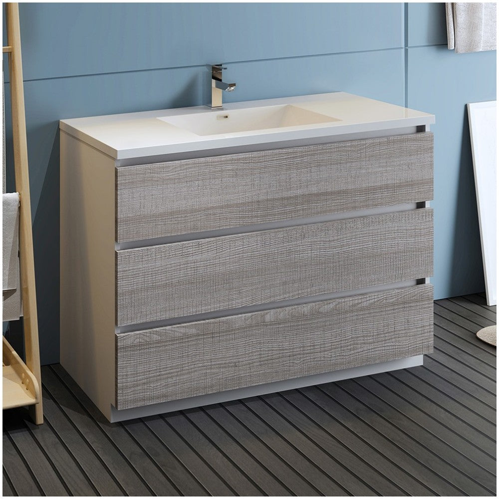 48 Glossy Ash Gray Free Standing Modern Bathroom Cabinet w/ Integrated Sink
