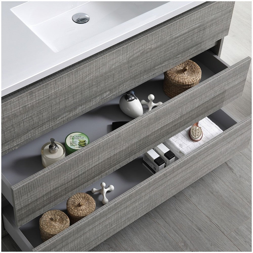 48 Glossy Ash Gray Free Standing Modern Bathroom Vanity w/ Medicine Cabinet