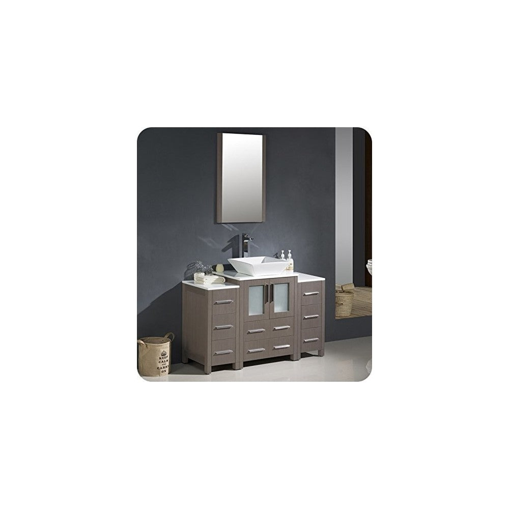 48 Gray Oak Modern Bathroom Cabinets w/ Top & Vessel Sink, FCB62-122412GO-CWH-V