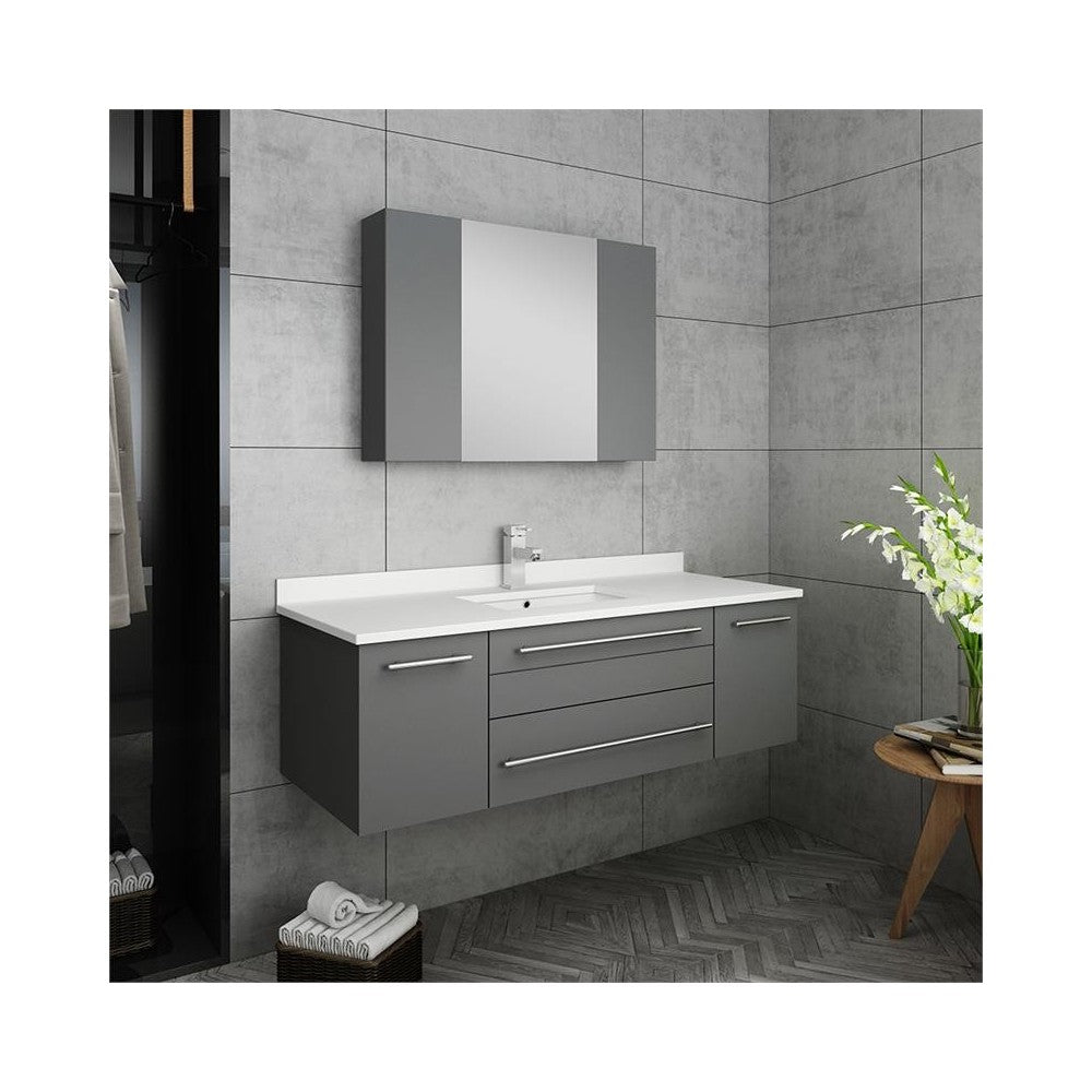 48 Gray Wall Hung Undermount Sink Modern Bathroom Vanity w/ Medicine Cabinet