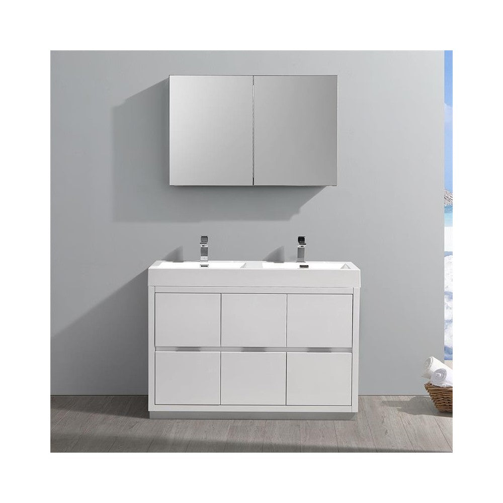 48 White Free Standing Double Sink Modern Bathroom Vanity w/ Medicine Cabinet
