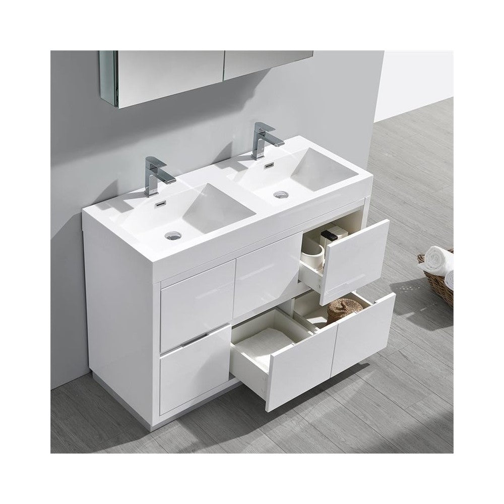 48 White Free Standing Double Sink Modern Bathroom Vanity w/ Medicine Cabinet