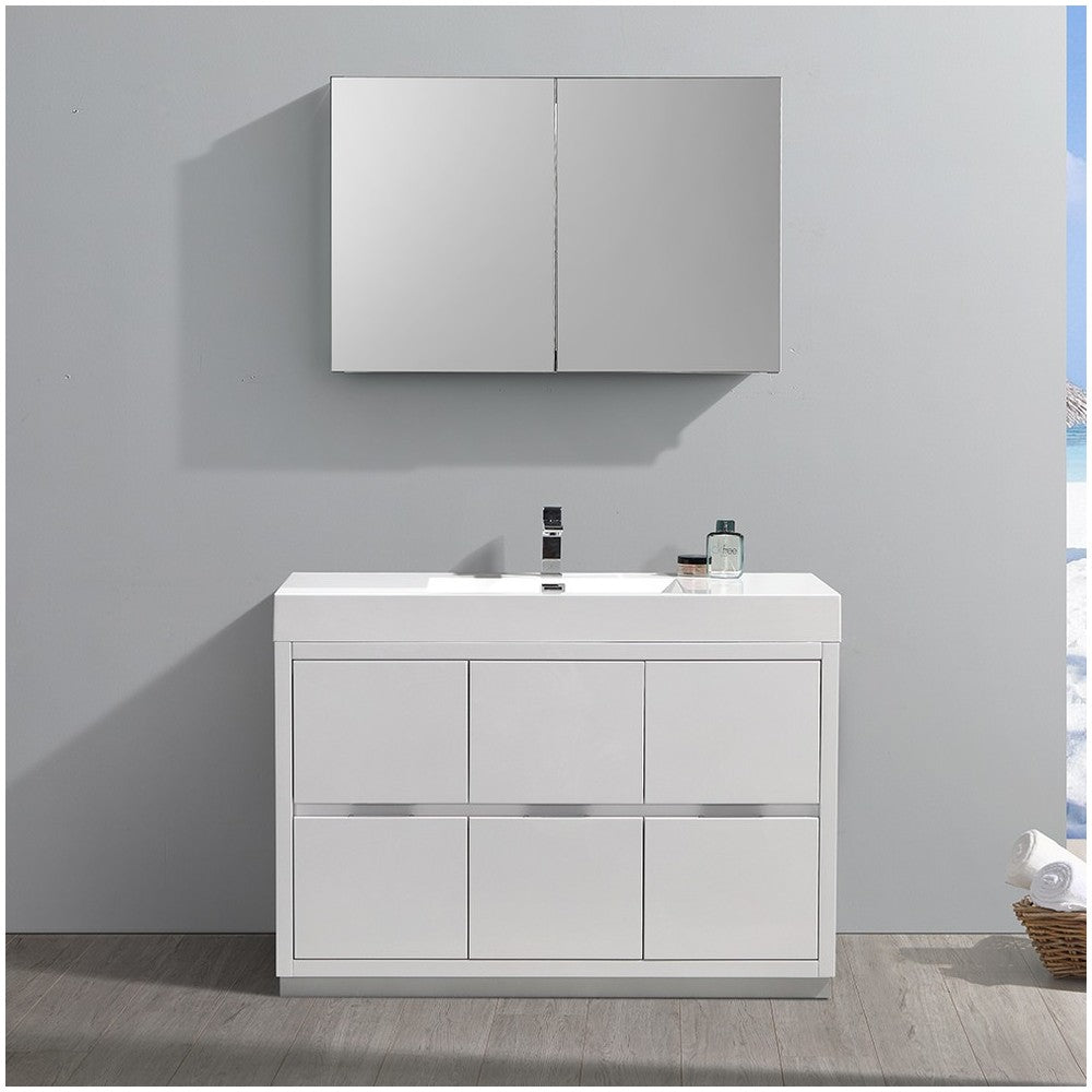 48 White Free Standing Modern Bathroom Vanity w/ Medicine Cabinet