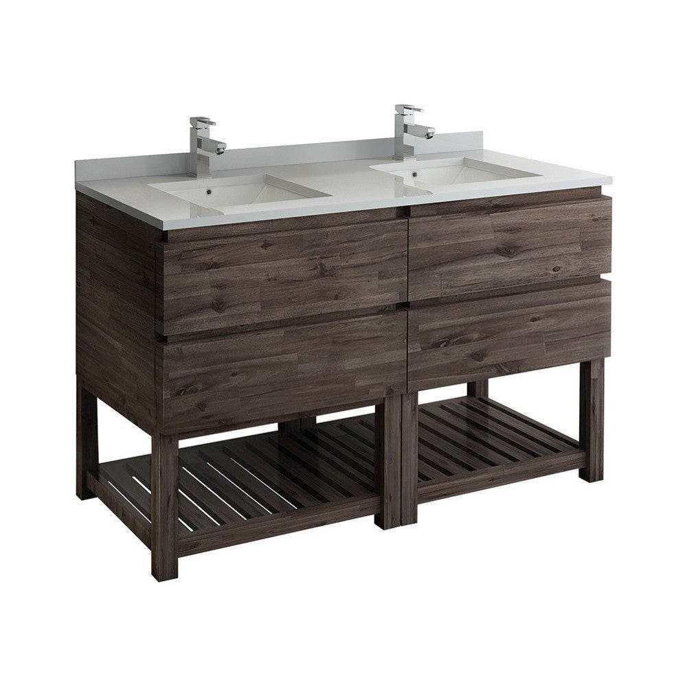58 Floor Standing Open Bottom Double Sink Bathroom Cabinet, FCB31-3030ACA-FS