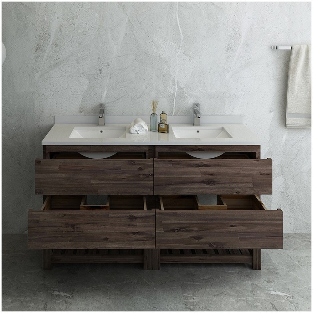 58 Floor Standing Open Bottom Double Sink Bathroom Cabinet, FCB31-3030ACA-FS