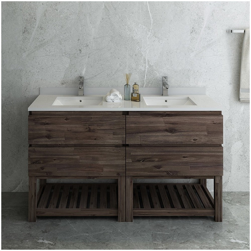 58 Floor Standing Open Bottom Double Sink Bathroom Cabinet, FCB31-3030ACA-FS