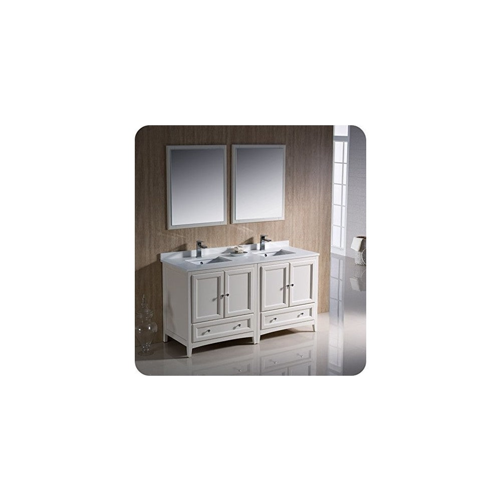 60 Antique White Traditional Dbl Sink Bathroom Cabinets, Top, Sinks