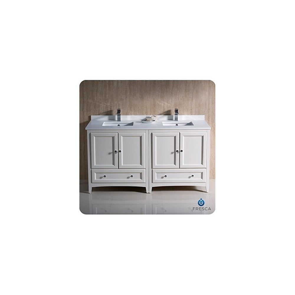 60 Antique White Traditional Dbl Sink Bathroom Cabinets, Top, Sinks