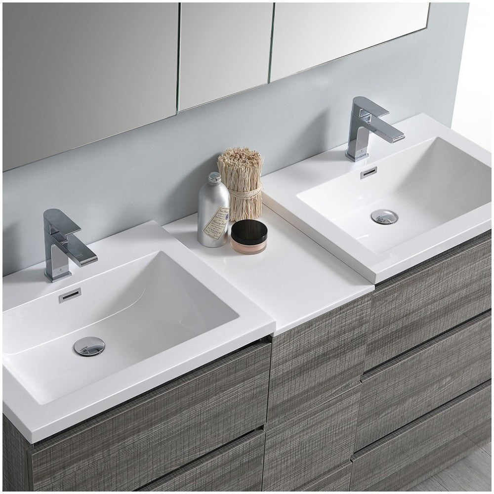 60 Ash Gray Free Standing Dbl Sink Bathroom Vanity, Medicine Cabinet
