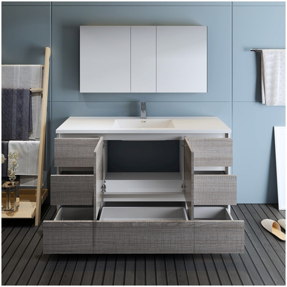 60 Ash Gray Free Standing Single Sink Modern Bathroom Vanity w/ Medicine Cabinet