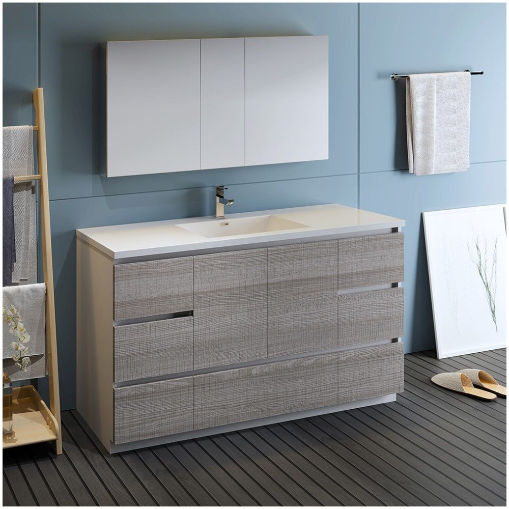 60 Ash Gray Free Standing Single Sink Modern Bathroom Vanity w/ Medicine Cabinet