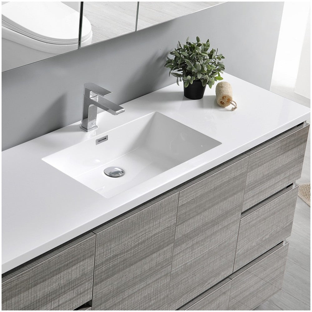 60 Ash Gray Free Standing Single Sink Modern Bathroom Vanity w/ Medicine Cabinet